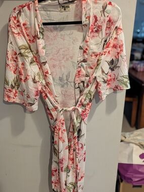 Show Me Your Mumu Pink & Green Floral Tie-Waist Robe
